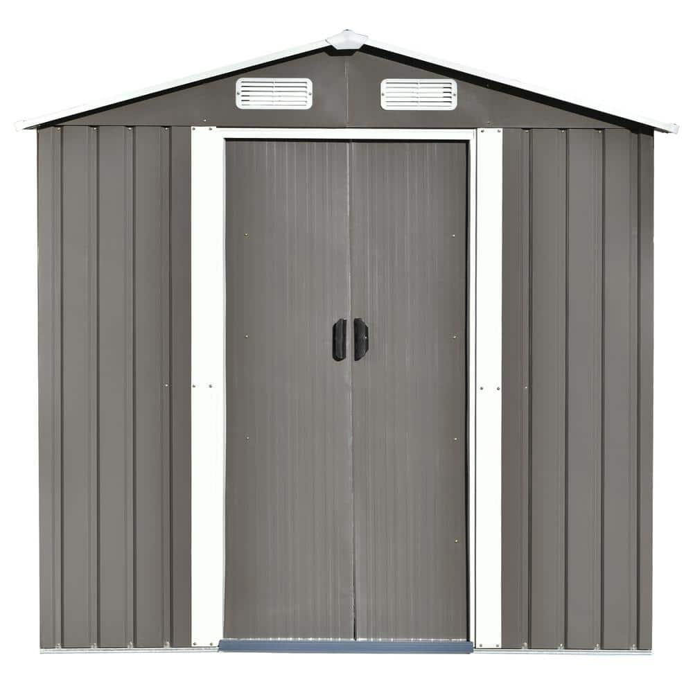 Clihome Gray 6 ft. W x 4 ft. D Metal Storage Shed Garden Shed with Door ...