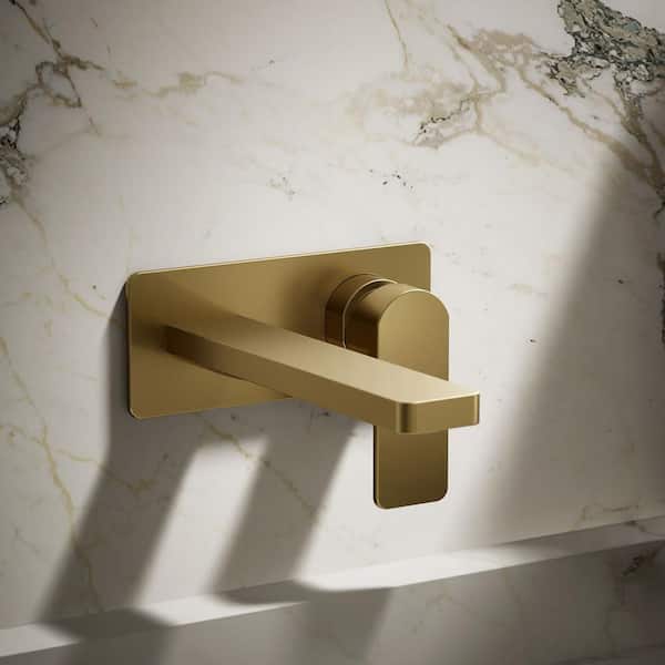 Parallel 1 Handle Wall Mounted Faucet with Handles in Vibrant Brushed Moderne Brass