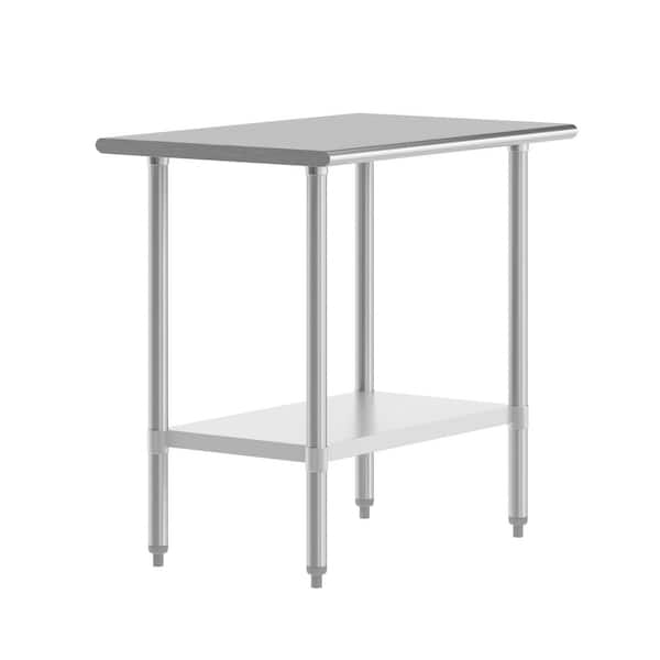 Reese Stainless Steel Metal 36.0 in. Portable Kitchen Prep Table with Adjustable Galvanized Steel Undershelf