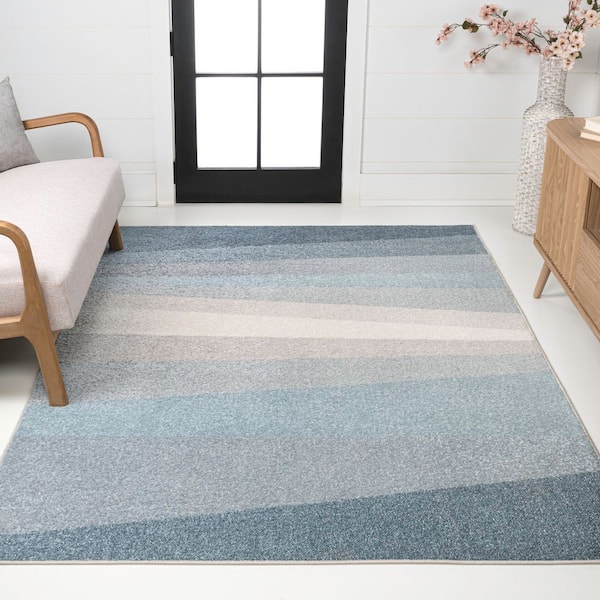 Prism Geometric Striped Blue/Cream/Gray 3 ft. x 5 ft. Area Rug