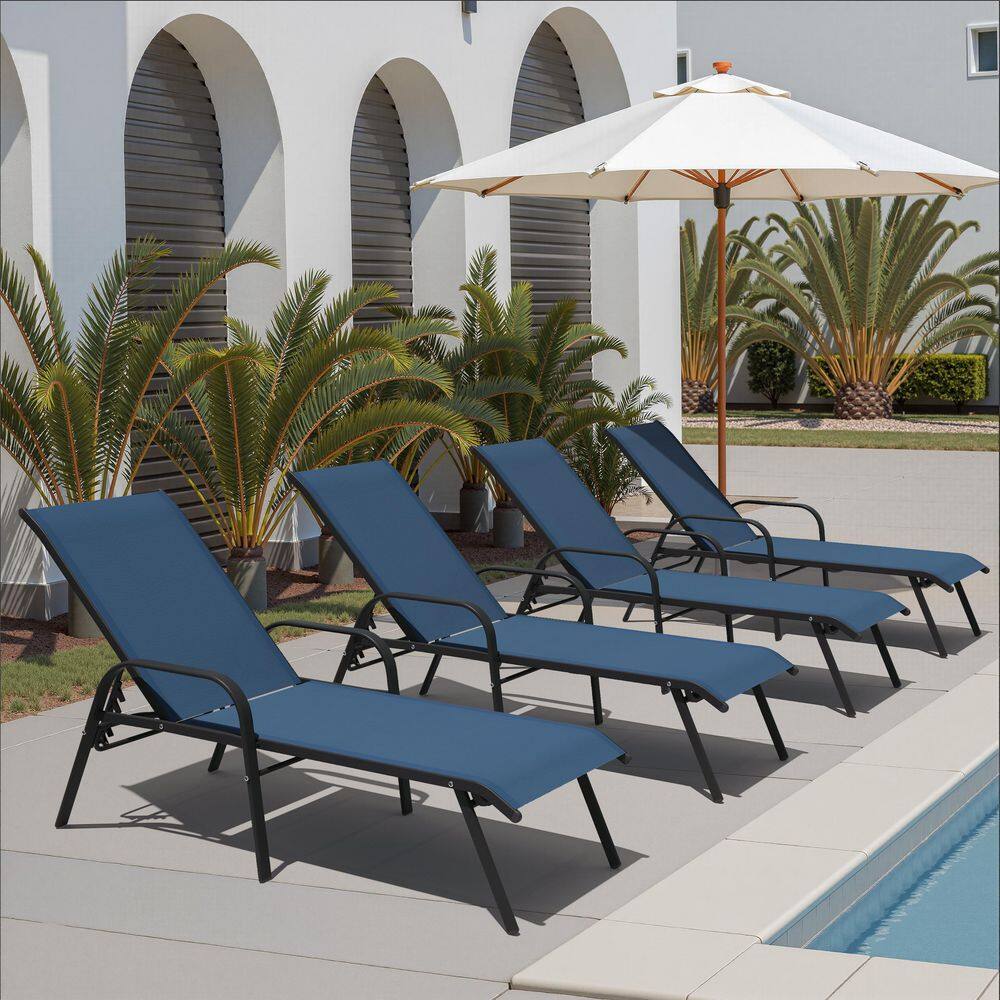 Full Flat 4-Piece Metal Outdoor Adjustable Chaise Lounge with Navy Blue Textilene Fabric price history on PriceWatchPro
