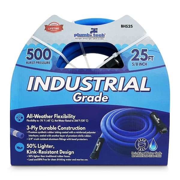 plumb tech Fits right, always tight, safe & durable. 5/8 in dia. x 25 ft. Industrial Grade Dual-Purpose Blue Synthetic Rubber Hose, BPA Free for Safe Drinking, 500-Piece BP
