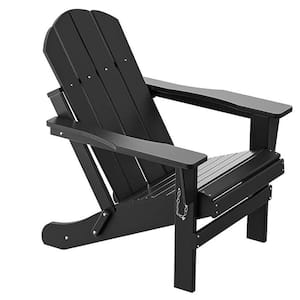 Antique Black Folding HDPE Adirondack Chair, Stackable Weather Resistant Outdoor Armchair