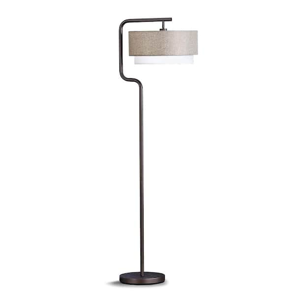 HOMEGLAM Aviate 63 in. H Metal Standard Floor Lamp -DarkBronze/Brown White Shade