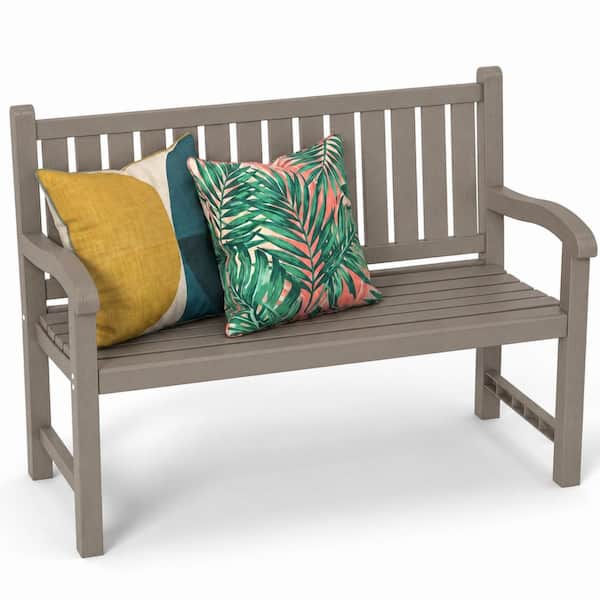 Gray Plastic Outdoor Bench Patio Chairs Waterproof 2-Person Slatted Chairs
