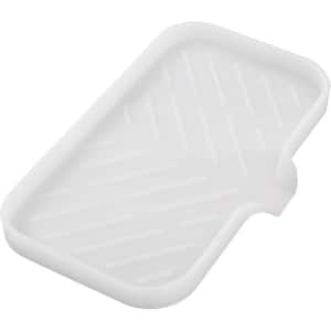 9.6 in. Silicone Bathroom Soap Dishes with Drain and Kitchen Sink Organizer Sponge Holder, Dish Soap Tray in Translucent