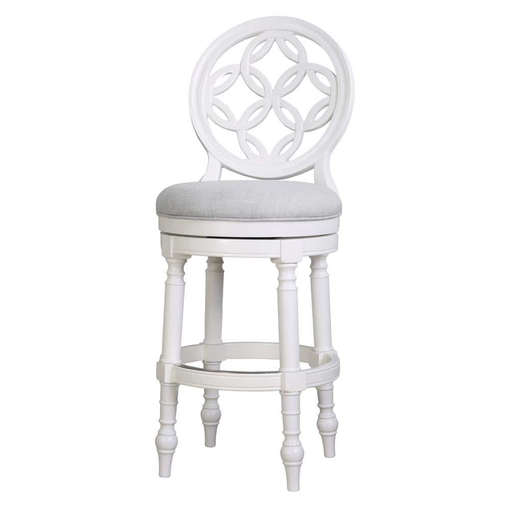 Tiffany 31in. Wood Swivel Bar Stool with Back, Farmhouse White with Light G