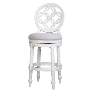 Tiffany 31in. Wood Swivel Bar Stool with Back, Farmhouse White with Light Grey Seat