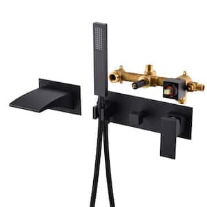Modern 1-Handle Wall Mounted Roman Tub Faucet with Hand Shower in Mattle Black