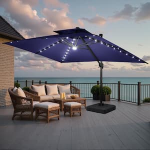 double vented patio umbrella strut assembly Crestlive Products 13 ft. x 10 ft. Outdoor Cantilever Umbrella w/ Solar  Lights and 350 lbs. Base Double Top Patio Umbrella in Tan Brown  CL-UWB8624TAN