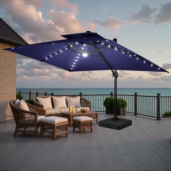 Crestlive Products 13 ft. x 10 ft. Solar Lighted Cantilever Patio Umbrella with Wheeled Base Double Top Outdoor Pool Umbrella in Navy Blue ... Crestlive Products 13 ft. x 10 ft. Solar Lighted Cantilever Patio Umbrella with Wheeled Base Double Top Outdoor Pool Umbrella in Navy Blue ...