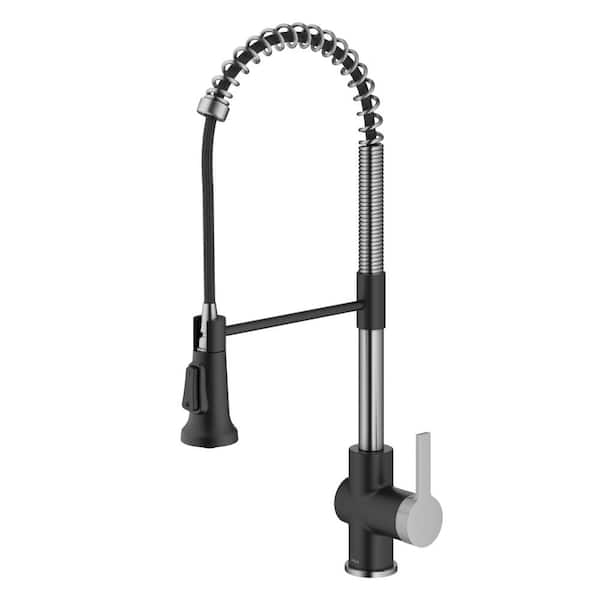 KRAUS Britt Commercial Style Pull-Down Single Handle Kitchen Faucet in Spot-Free Stainless Steel/Matte Black