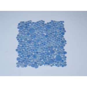 Glass Tile LOVE Unconditional 12 in. X 12 in. Blue Pebble Glossy Glass Mosaic Tile for Wall/Floor (10.76 sq. ft./case)
