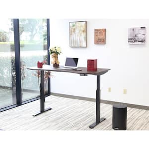 60 in. Rectangular Walnut/Black Standing Desk with Adjustable Height Feature