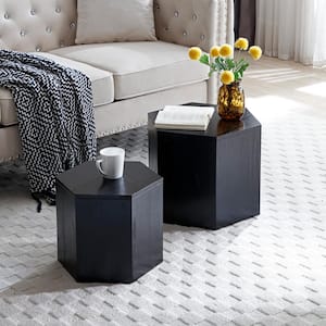 Set of 2 Black Nesting Hexagon Coffee Tables with MDF For Living Room, Office, Bedroom