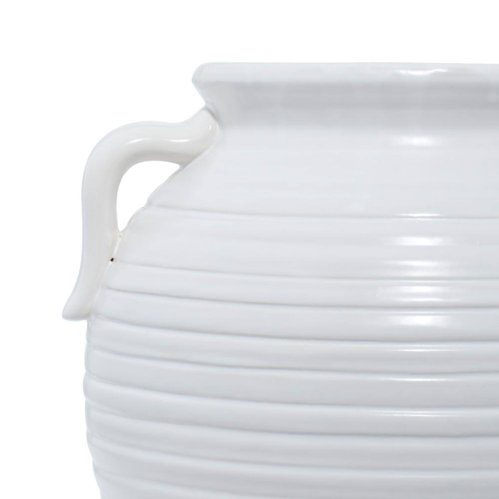 9" White Ceramic Planter Pot with Dual Handles