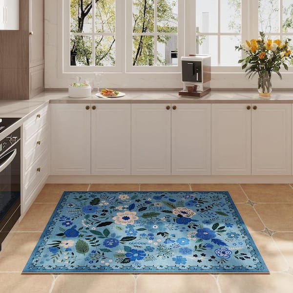 Kitchen Rugs Polyester 36 in. x 24 in. Blue Indoor Mat