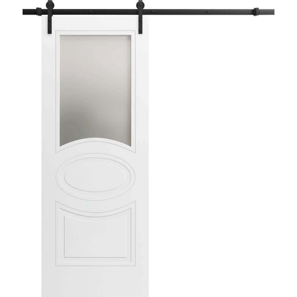 Assembly Required 28 in. x 80 in. 1-Panel Frosted Glass Painted White Wood Solid MDF Sliding Barn Door with Hardware Kit price history on PriceWatchPro