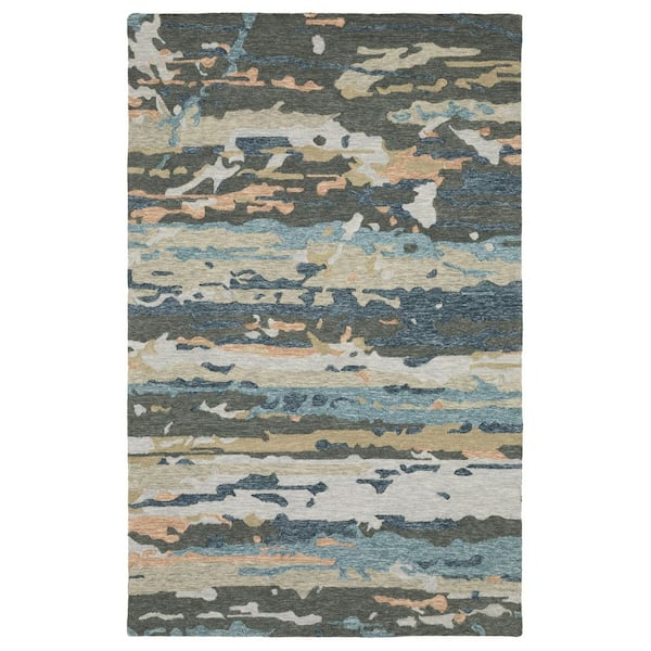 AVERLEY HOME Keenan Gray/Blue 5 ft. x 8 ft. Abstract Wool Mixed-Pile Hand-Tufted Indoor Area Rug