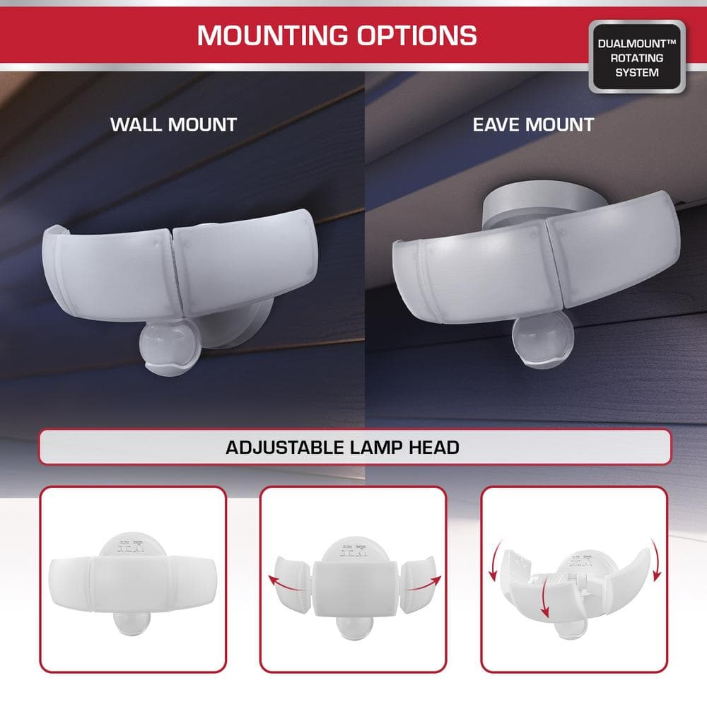 White Polycarbonate 3-Head Motion Sensor LED Security Flood Light