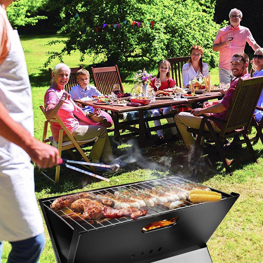 Portable Black Iron Foldable Charcoal BBQ Grill