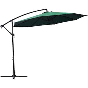 10 ft. Cantilever Hanging Steel Offset Outdoor Patio Umbrella with Cross Base in Green