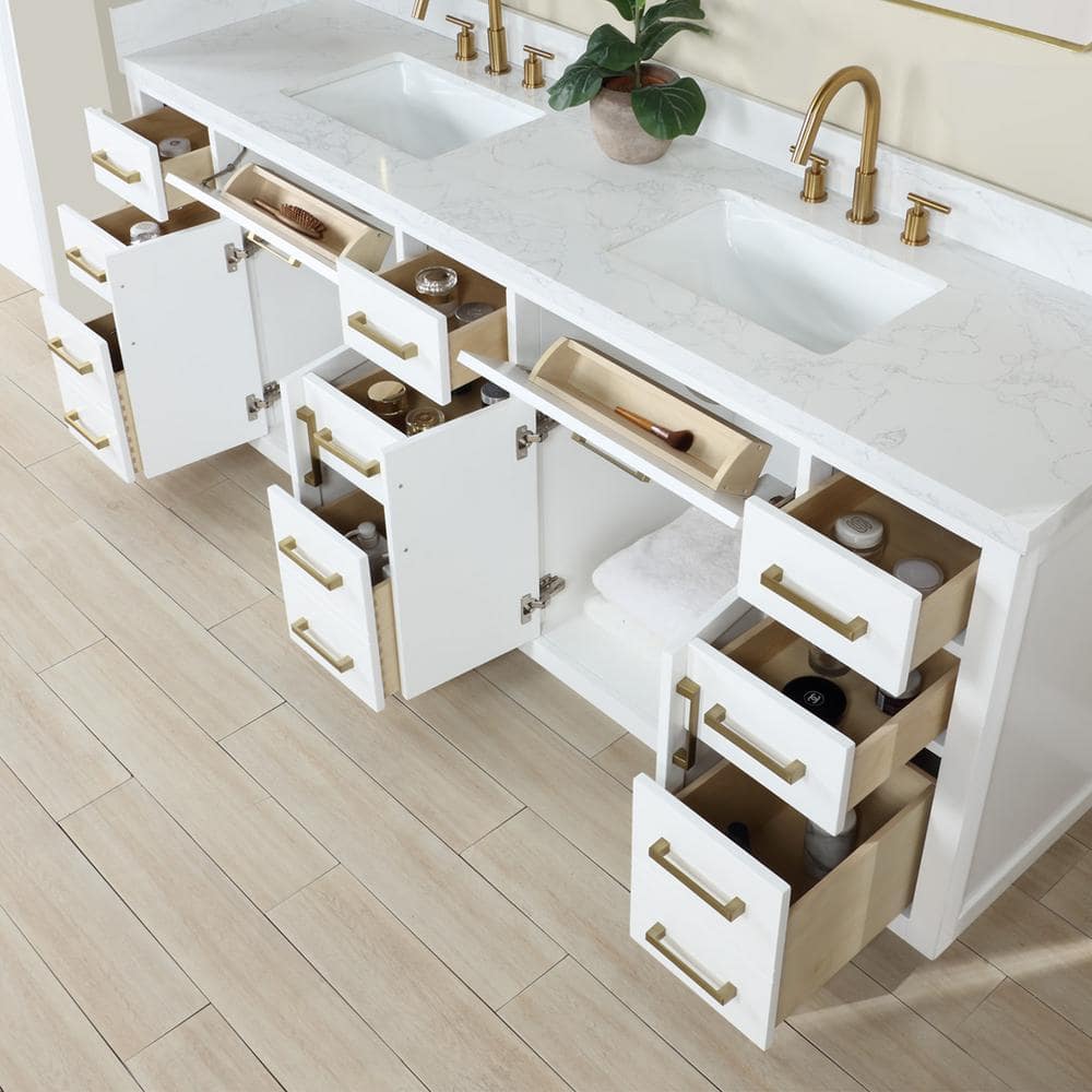 Gavino 84" White Wood Vanity with Composite Stone Top