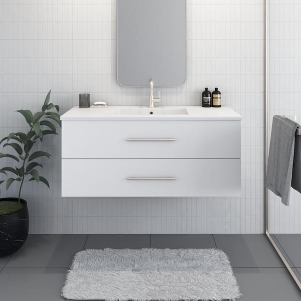 Napa 48 in. W x 20 in. D Single Sink Bathroom Vanity Wall Mounted in White with Acrylic Integrated Countertop