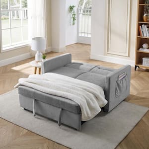 54.5 in. Gray Polyester 2-Seater Loveseat Sofa Bed with Pull-Out Bed Convertible Sleeper Bed