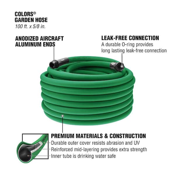 Colors Series 5/8 in. x 100 ft. 3/4 in. 11-1/2 GHT Fittings Garden Hose with Standard Grip in Forest Green