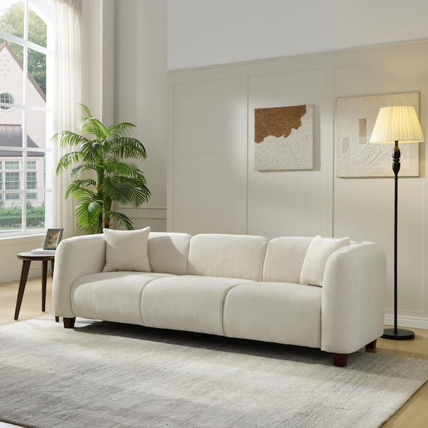Tyler 87 in. Round Arm Fabric Rectangle Fabric Sofa in Beige with 5 Short Legs