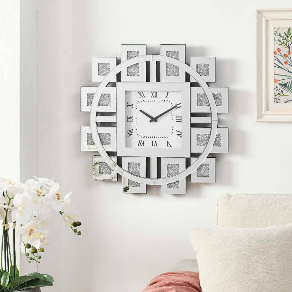 23.6 in. Faux GemStones Wall Clock in Mirrored