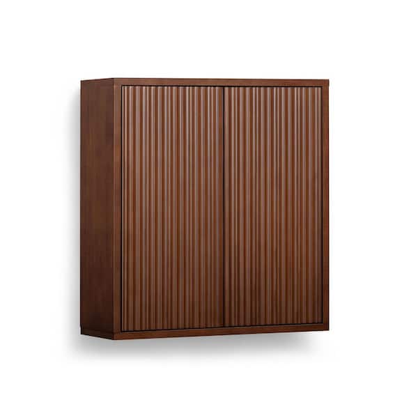 Tremolo 22 in. W x 8 in. D x 24 in. H Bathroom Storage Wall Cabinet in Walnut with Fluted Push-Open Doors