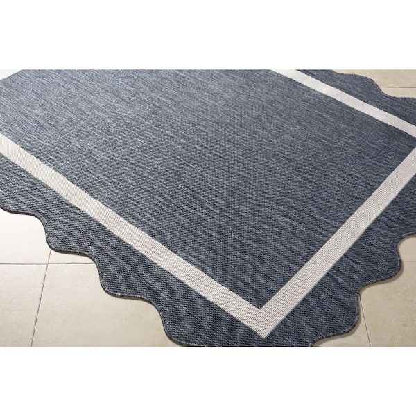 Miami Beach Blue Border 6 ft. 7 in. x 9 ft. Indoor/Outdoor Area Rug