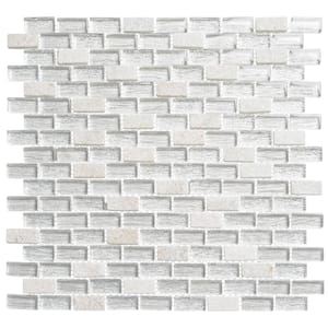 Highline Klaud Gray/White 12 in. x 12 in. Smooth Glass and Quartz Brick Joint Mosaic Tile (5 sq. ft./Case)