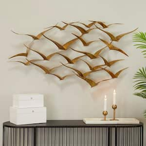 47 in. x  21 in. Metal Gold Foiled Flying Flock Of Bird Wall Decor