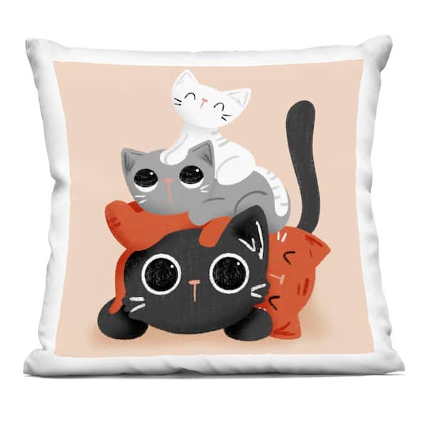 Stupell Industries Stacked Cats Pile Beige Abstract Polyester 18 in. X 18 in. Throw Pillow
