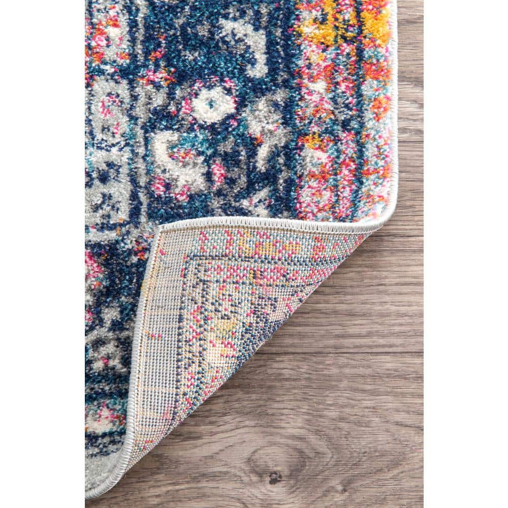 Vintage Floral Medallion 2'x6' Blue Synthetic Runner Rug