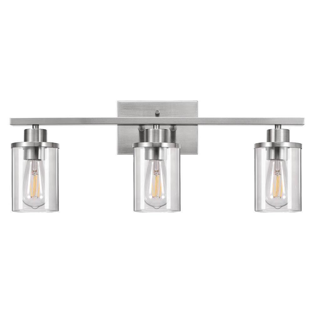 24 in. 3-Light Brushed Nickel Vanity Light with Clear Glass Shade price history on PriceWatchPro