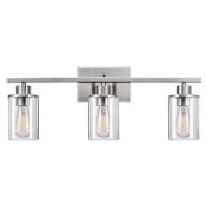 24 in. 3-Light Brushed Nickel Vanity Light with Clear Glass Shade