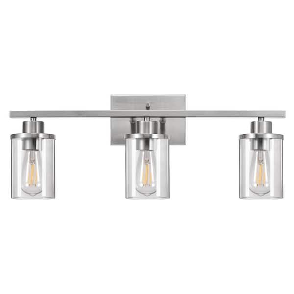 EDISHINE 24 in. 3-Light Brushed Nickel Vanity Light with Clear Glass Shade