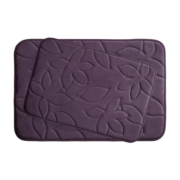 BounceComfort Blowing Leaves 17 in. x 24 in./ 20 in. x 34 in. 2-Piece Memory Foam Bath Mat Set in Plum
