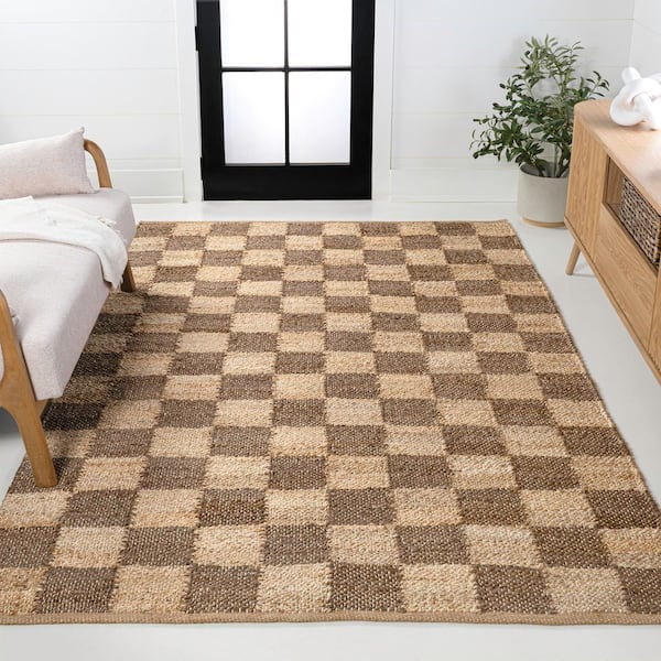Theo Modern Farmhouse Woven Jute Checkerboard Natural/Brown 5 ft. x 8 ft. Area Rug