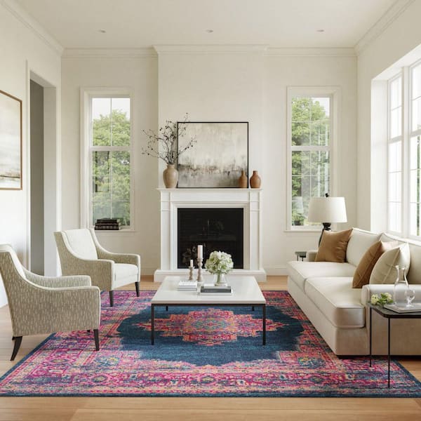 Passion Blue 8 ft. x 10 ft. Persian Vintage Area Rug