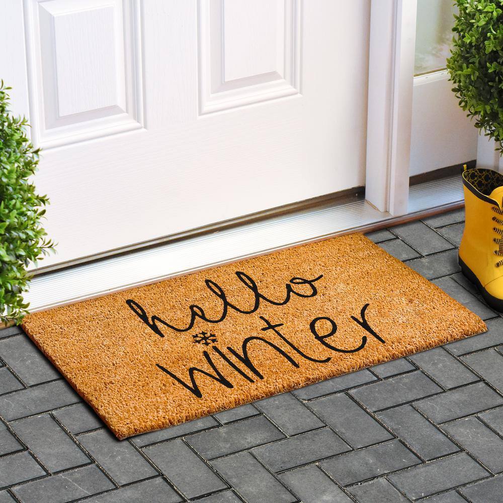 Hello Winter Coir Rectangular Outdoor Doormat