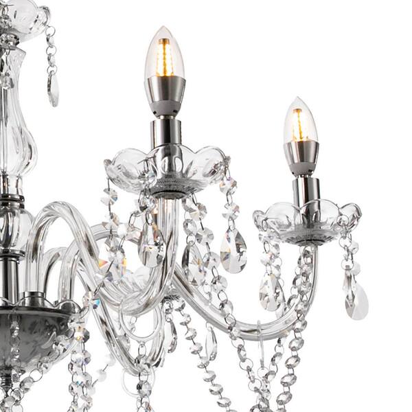 OUKANING 22.83 in. 6-Light Clear Elegant Crystal Raindrop