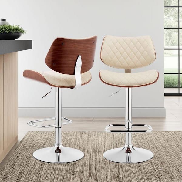 Armen Living Leland 24-33 in Adjustable Barstool w/ High Back Cream Faux Leather and Chrome Finish