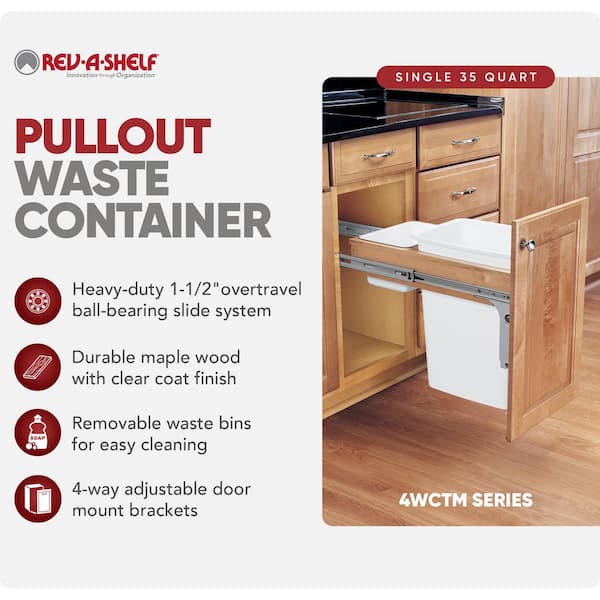 White Single Pull Out Top Mount Trash Can 35 qt.