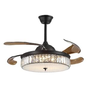 42 In. Indoor Black Smart Retractable Blades Ceiling Fan with Dimmable LED Light with Remote Included