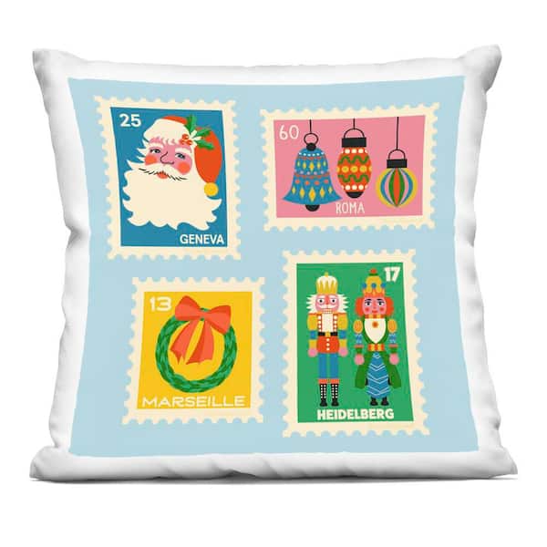 Stupell Industries Vintage Christmas Postage Stamps Multi-Color Abstract Polyester 18 in. x 18 in. Throw Pillow